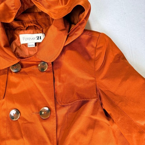 Forever 21 Hooded Double Breasted Pea Coat Jacket Women Size 2 Burnt Orange Twee - Picture 11 of 13